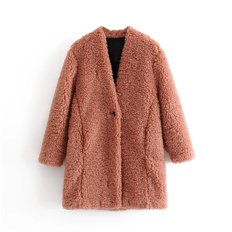 Tangada женское розовое длинное плюшевое пальто теплое толстое зимнее женское шикарное пальто с карманами винтажная верхняя одежда 3H131 - Color: Pink