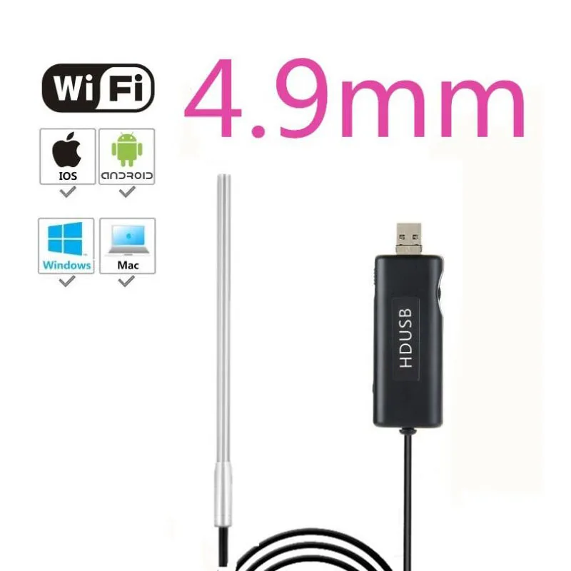2 в 1 Wifi эндоскоп медицинский 4,9 мм водонепроницаемый ненагревательный мягкий кабель ушной полости объектив Камера Эндоскоп для Android, IOS, Windows - Цвет: Silver white