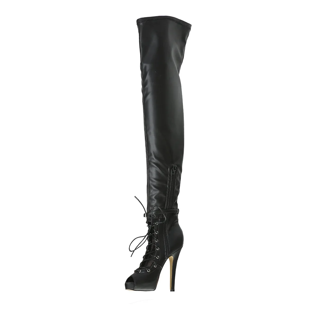 Botas/женские ботфорты с вырезами спереди пикантные женские модные ботфорты на платформе с открытым носком рыцарские сапоги на высоком каблуке с пряжкой