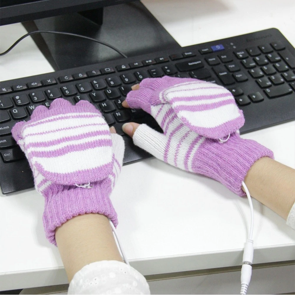 2 шт. рукавица практичный usb подключение Лыжный спорт Вязание перчатки с подогревом зимние теплые моющиеся на открытом воздухе с крышкой спортивные