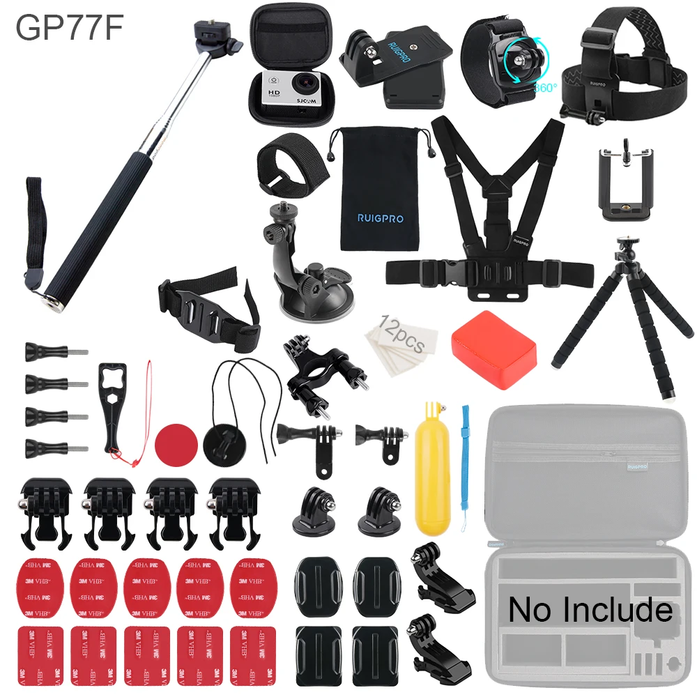 GP77F Для Gopro набор аксессуаров для go pro hero 8 7 6 5 4 3 комплект 3 способ селфи нагрудный ремень на голову палка для Eken h8r xiaomi yi EVA чехол - Цвет: GP77F