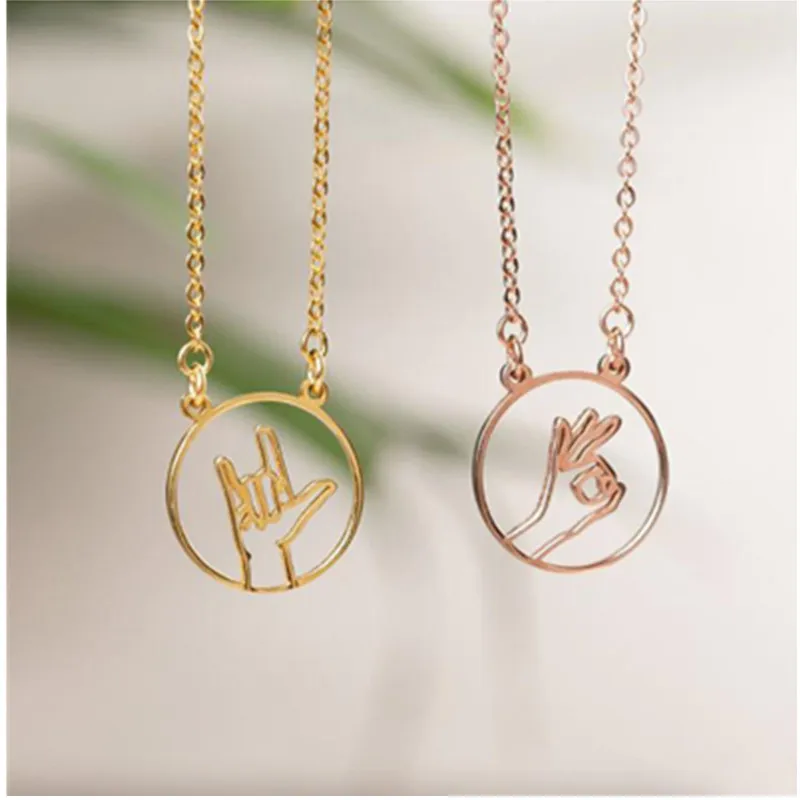 

Minimal Round Pendant Necklace Stainless Steel Hand Gesture Necklace Pinky Promise Fun Jewelry Best Friend Gift Bijoux Femme Bff