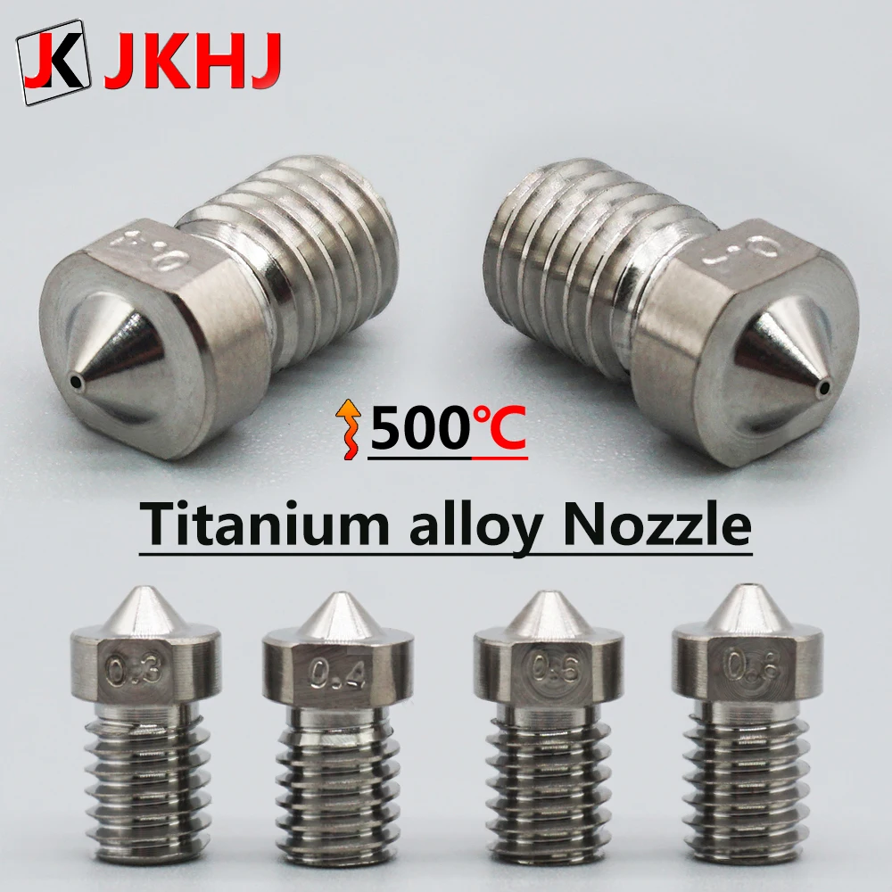 

3D Printer Nozzle E3D V6 Hotend Parts Titanium alloy Nozzle Extruder High hardness metal Nozzle M6 Thread 0.3/0.4/0.6/0.8 1.75mm
