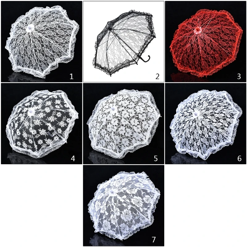 New 42cm Mini Vintage Lace Umbrella Small Wedding Umbrella for Bride Wedding Gift Kids Stage Performance Decoration 7 Styles