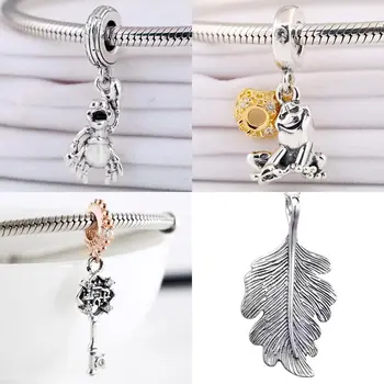 

Princess Tiana Frog Prince Key & Castle Oak Leaf Mermaid Sebastian Pendant Charm Fit Bracelet 925 Sterling Silver Bead