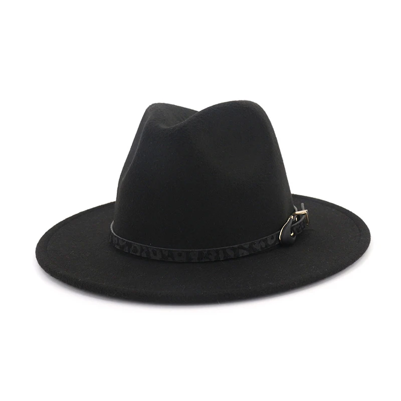 Black fedora FS 12 цветов, модная джазовая шляпа для женщин и мужчин, шерстяная фетровая шляпа с поясом, зимняя фетровая шляпа-федора, женская шапка Sombrero Mujer - Цвет: Black fedora