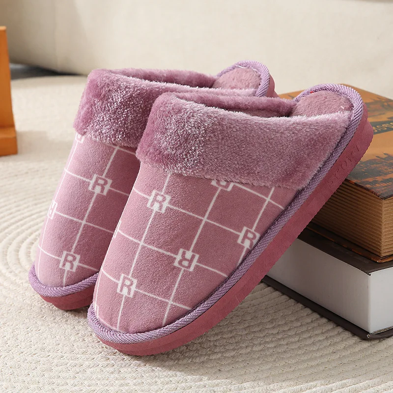 

2020 Autumn and Winter New R-Shaped Couple Home Indoor and Outdoor Cotton Slippers Warm Non-Slip Fur Mouth Slippers