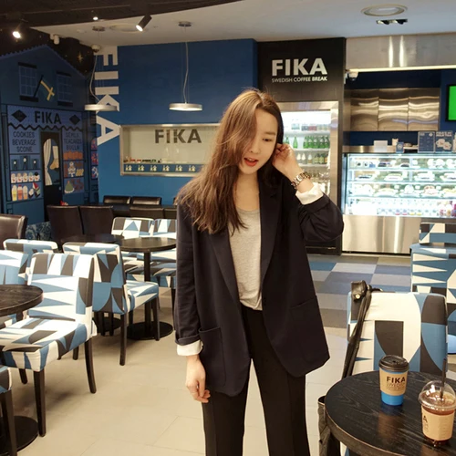 Черный Черные женские костюмы, повседневные брючные костюмы для женщин, женский Блейзер большого размера, комплект Conbinaison Femme Ropa, официальный Mujer - Цвет: Черный
