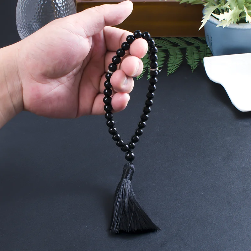 8mm Black Onyx Islamic Muslim Tasbih33 Bead Bracelet Men and Women Tasty Blessing Rosary Natural Semi-Precious Stone Jewelry