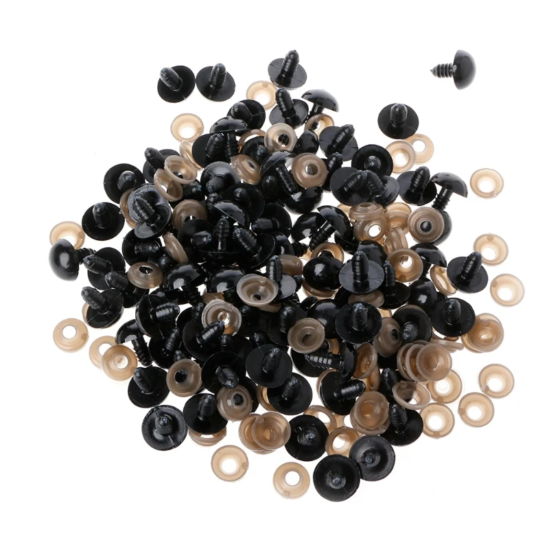 100Pcs/Bag DIY Doll Toy Eyes Black Plastic Safety Eyes Puppets Doll with Washers L4MC