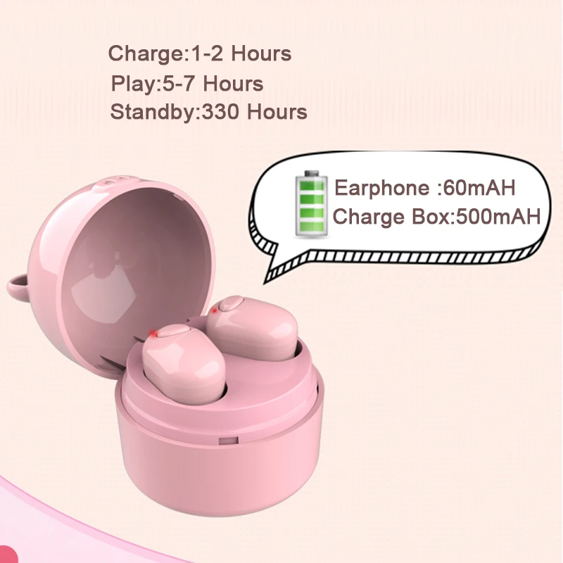 Беспроводные наушники с милым розовым поросенком TWS, Bluetooth 5,0, водонепроницаемые наушники, стерео наушники с микрофоном для девочек