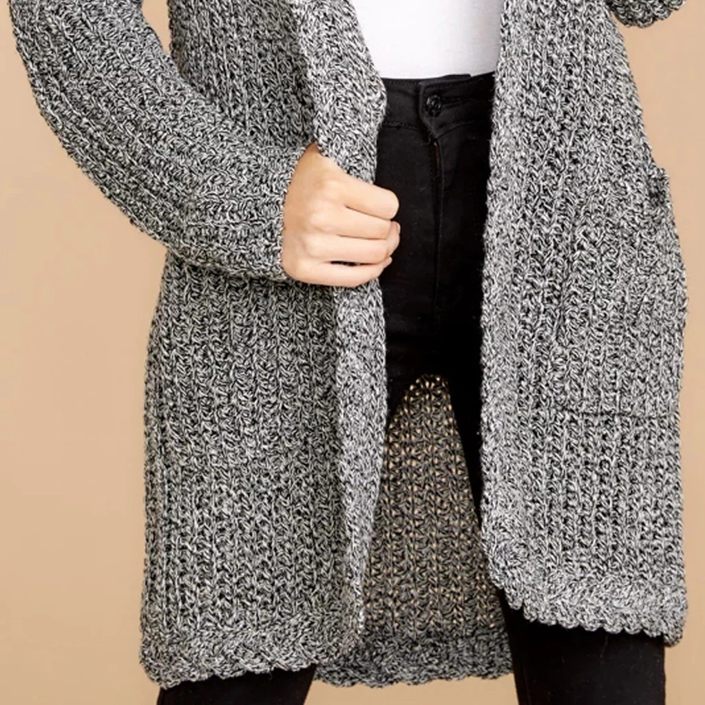 JAYCOSIN New Womens Sweater Womens Long Sleeve Hooded Knitted Cardigan Sweater Pocket Coat Hoodies Outwear Ladies Girls 726