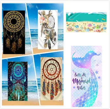 

2020 New Soft Rectangle Good Water Absorption Beach Towel 150x150CM Mermaild Printed Skull Beach Towels Yoga Mat Sea Beach Shawl