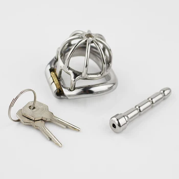 Stainless Steel Stealth Lock Male Chastity Device With Catheter Cock Cage Penis Lock Cock Ring Chastity Belt 4