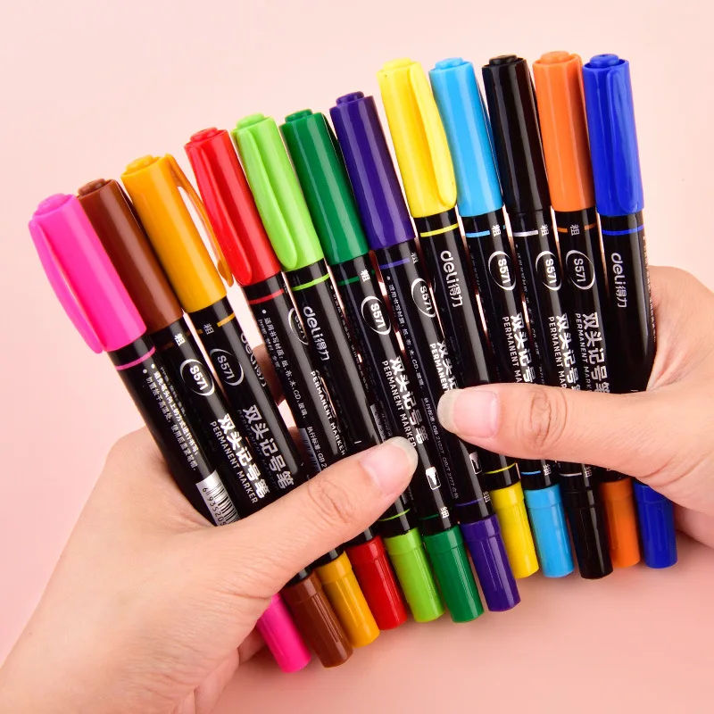 

Deli 12 Multi-color Double Headed Oily Color Marker Double Headed Contour Pen Children Painted Line Drawing Pen Mark Pen