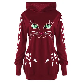 

Black Hoodies Women Christmas Cartoon Cat Print Cute Casual Oversize Hoodie Sweatshirt Autumn Loose Streetwear Gothic Long Tops