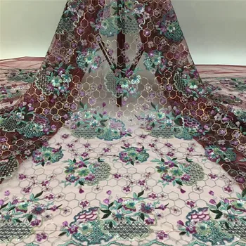 

African Fabric high quality French Embroidery Mesh Fabric Net Tulle fabric Swiss Nigerian Sequins net lace wedding dress 5yards