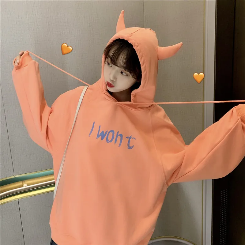 

Japanese Spring & Autumn Women Sweatshirt Hoodie Cute Rabbit Print Drawstring Student Teen Girls Loose Long Sleeve Hooded Tops