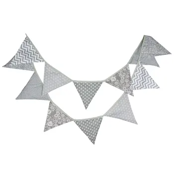 

INS-Style Silver Gray Cotton Cloth Triangular String Flag Tent Flag Infant Photo Shoot Background Wedding Activity Decorative