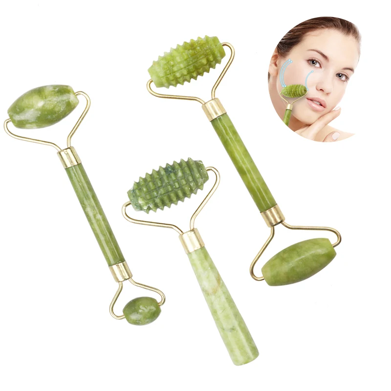 

Facial Massage Roller Guasha Scraping Board Set Double Heads Jade Stone Face Massager Lift Body Slim Neck Thin Lift Tools