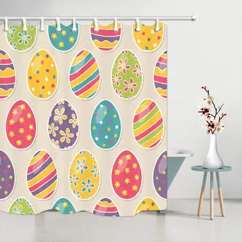 

Multicolor Easter Eggs Shower Curtain, Cartoon Childlike Painted Eggshell Pattern Bathroom Curtains, Polyester Fabric Waterproof