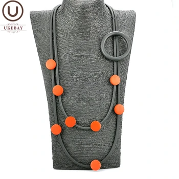 

UKEBAY New Designer Pendant Necklace Clothes Accessories Women Strange Jewelry Gothic Sweater Necklace Red Wood Elasticity Chain