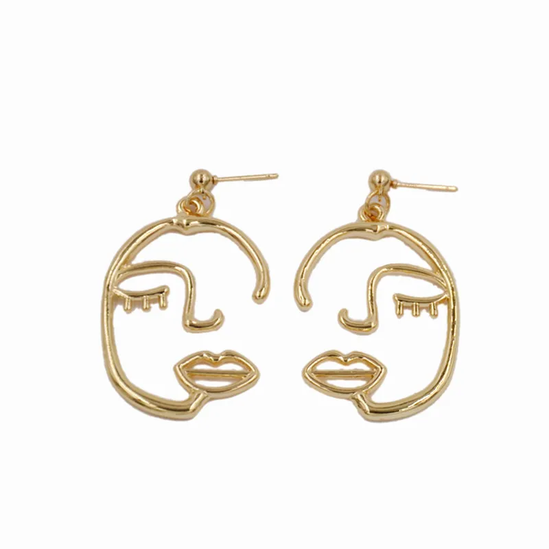 

Abstract Hollow Out Human Face Dangle Earrings Alloy Fashion Unique Head Portrait Long Drop Earrings For Women Party Gift