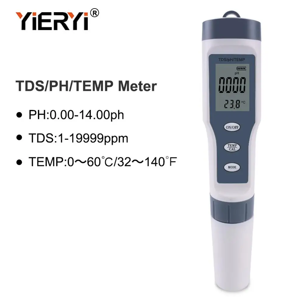 Yieryi חדש TDS PH מטר PH/TDS/EC/טמפרטורת מד דיגיטלי מים באיכות צג Tester לבריכות, שתיית מים, אקווריומים