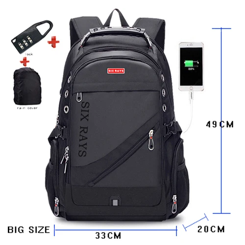SIXRAYS, детские школьные сумки, рюкзаки для мальчиков, фирменный дизайн, для подростков, лучших студентов, рюкзак с зарядкой через Usb, Водонепроницаемый школьный ранец - Цвет: DSR00100BLLOCK