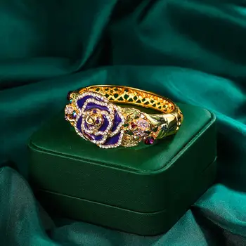 

Flower Bracelet For Women Enamel Bangle Femme Christmas Gift Party Jewelry Golden Color Kpop Fashion