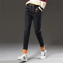 Новые женские джинсы большого размера Harlan с эластичной талией повседневные плисовые джинсы