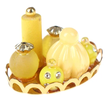 

1/12 Miniature Dollhouse Yellow Perfume Bottle with Golden Platter
