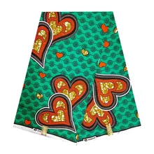 Зеленая африканская восковая Ткань, хлопок, высокое качество, красивый настоящий голландский воск с принтом для Ганы, Нигерийского платья Анкары, 6 ярдов