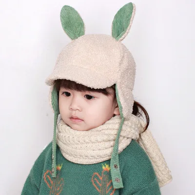 

Baby Cap, Protective Ear Hat, Cartoon Rabbit Shape Short Brim Berber Fleece Winter Relaxed Breathable Lace-up Hat