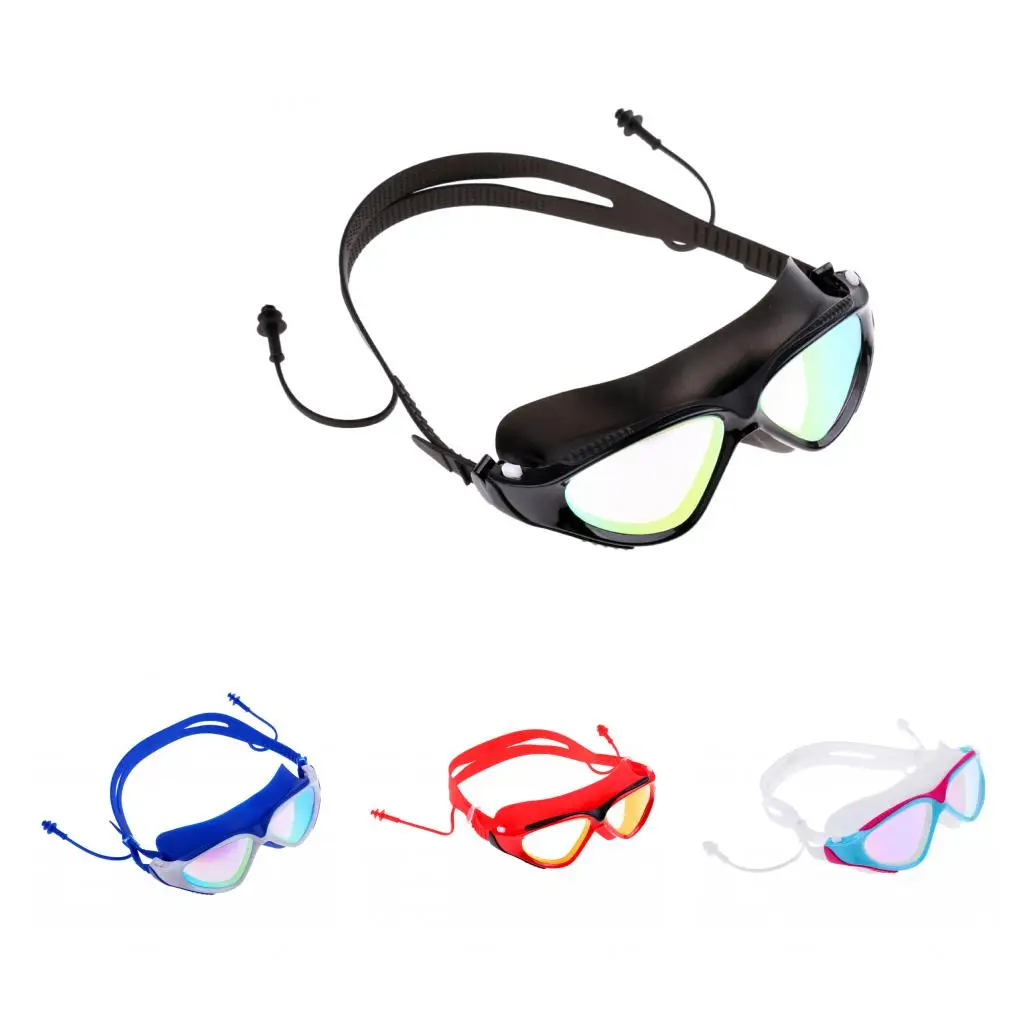 Men Women UV Protection Silicone Strap  Anti Fog Swimming Goggles Glasses with Storage Case & Ear Plugs 