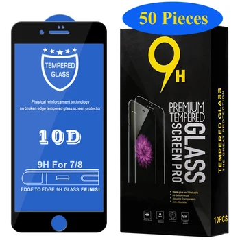 

50pcs 10D Tempered Glass For iPhone 11 Pro Max XS XR X 8 7 6 Plus SE 2020 Full Cover Curved Screen Protector with Black Package