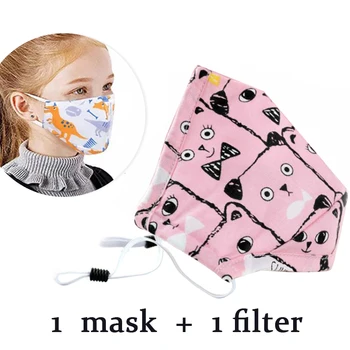 

Cartoon Children/kid Cotton Mask With PM2.5 Activated Carbon Filter Mouth Muffle Washable Reused Kids Mask Adjustable Earloops