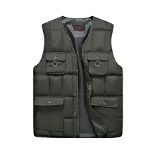 Осенняя и зимняя верхняя одежда для среднего возраста, хлопковый жилет для мужчин с несколькими карманами, теплый жилет для рыбалки, одежда Daddy, большой размер