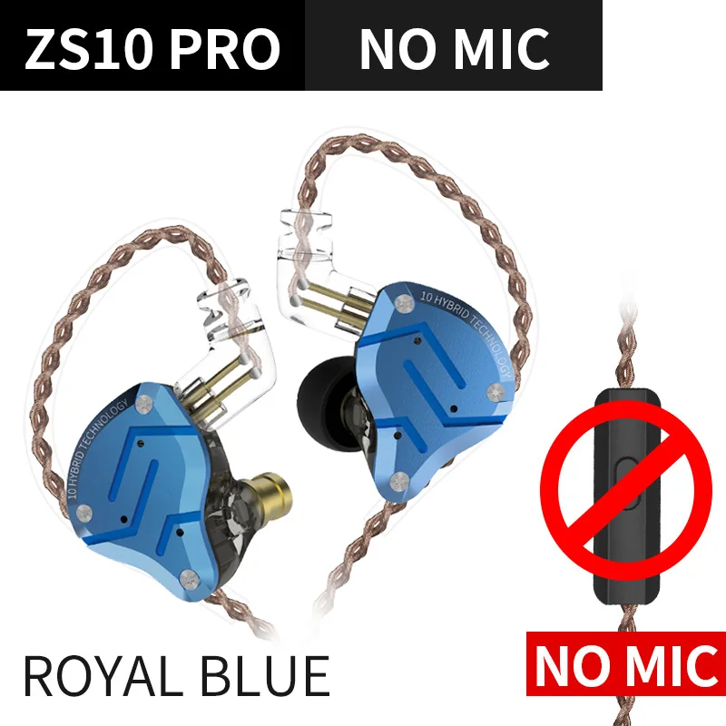 ZS10ProRoyalBlueNoMi KZ ZS10 Pro наушники с шумоподавлением 4BA+ 1DD Hybrid 10 единиц драйвера HIFI бас наушники в ухо монитор наушники металлическая гарнитура - Цвет: ZS10ProRoyalBlueNoMi