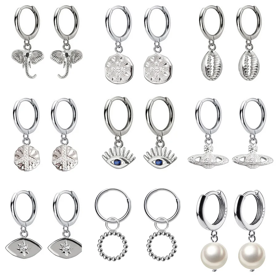 Новинка, топ, маленькие 925 пробы, серебряные Подвесные серьги-гвоздики, серьги для женщин, глаза слона, Ослепительный CZ Шарм, маленькие серьги-гвоздики DA537