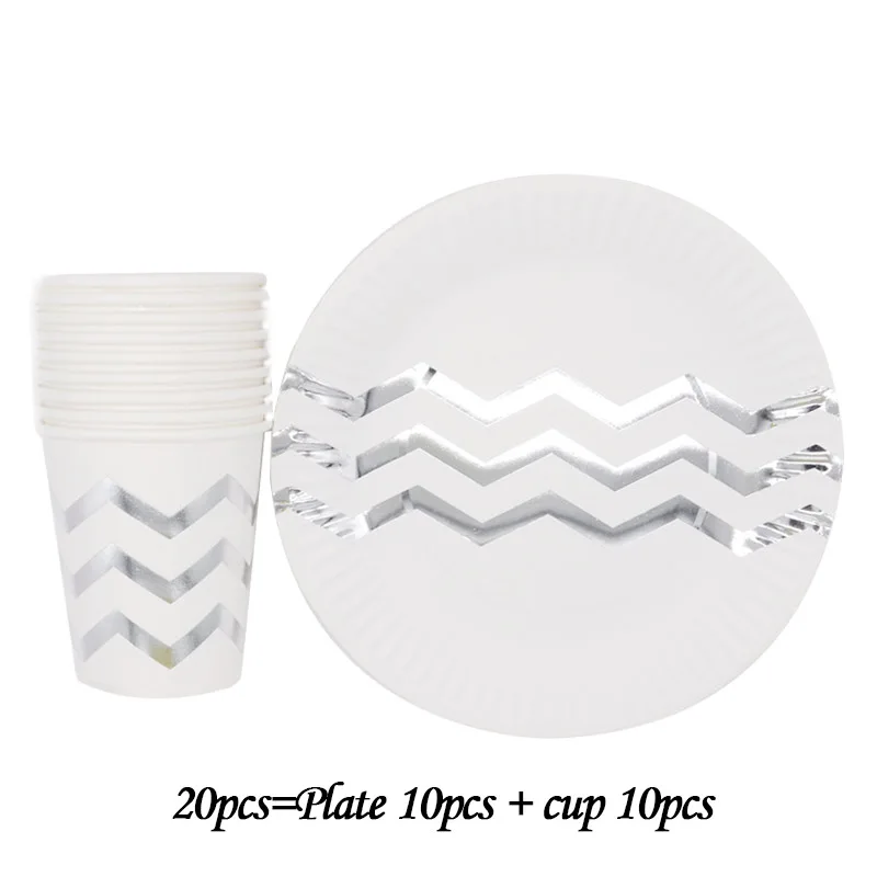20pcs 10 шт./лот, цветная Золотая фольга, тарелка, чашка, тема, день рождения, праздничная бумажная посуда, декоративные принадлежности для детского душа - Color: 20pcs