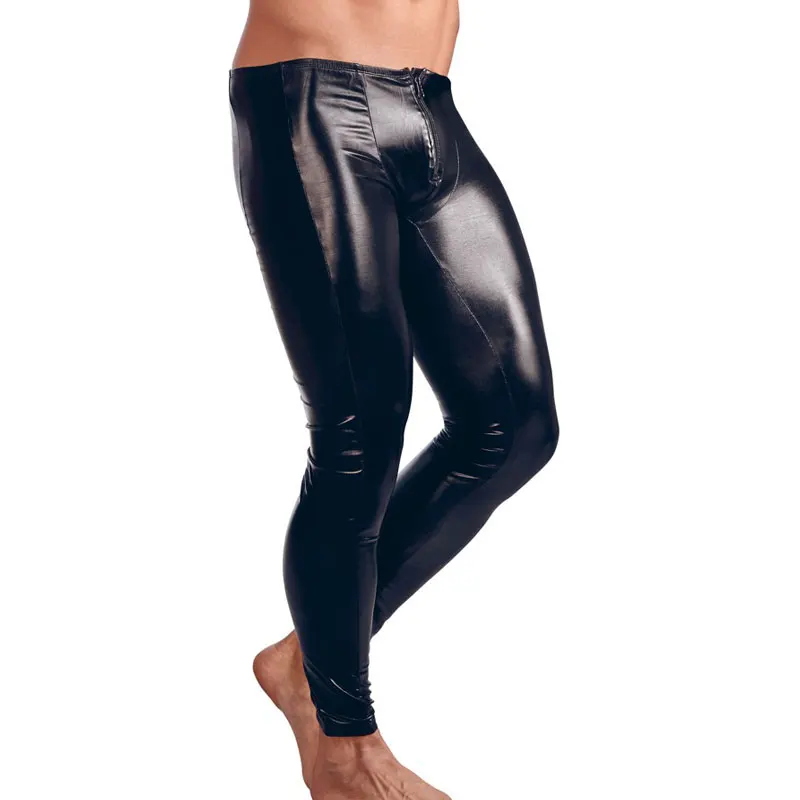 Sexy U Pouch Zipper Open Shiny Stage Dance Pencil Pants Faux Leather Skinny Pants Sexy Legging Gay Wear Plus Size Sexy Tight F24
