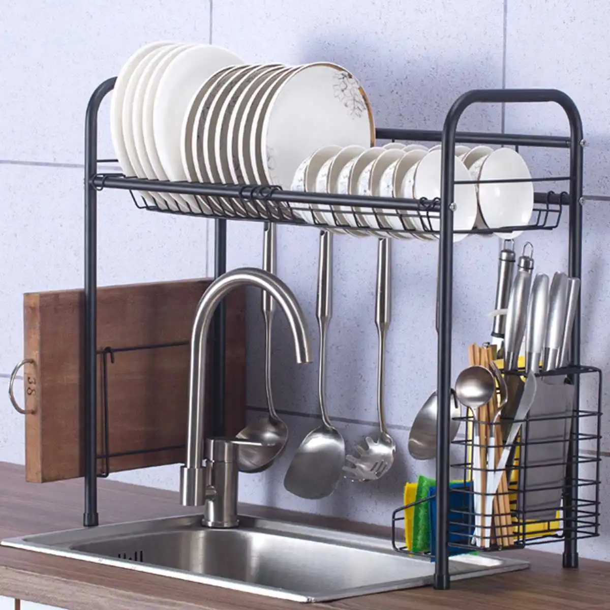 

Black 304 Stainless Steel Sink Drain Rack Kitchen Shelf Desktop Sink Plate Rack Dish Rack Kitchen Storage Rack Home 4 Sizes