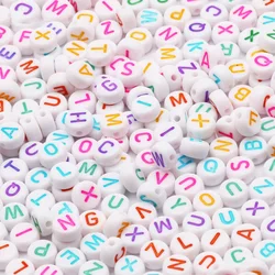Cuentas acrílicas de letras de colores mezclados de 7mm, cuentas espaciadoras sueltas redondas planas del alfabeto para la fabricación de joyas, collar de pulsera artesanal hecho a mano