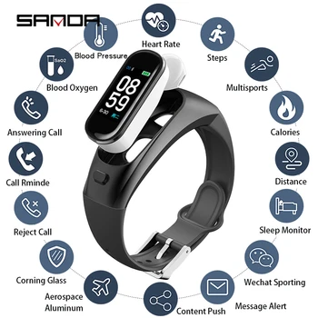 

Bluetooth Smart Bracelet Blood Pressure Heart Rate Remind With Bluetooth Earset Two In One Answering Phone Support APP Operatio