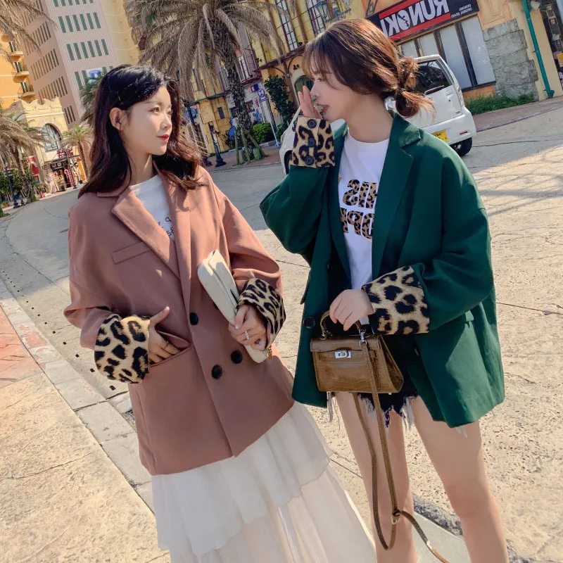 

BF Loose-Fit Suit Women's Mid-length 2019 Spring New Style Korean-style INS Leopord Pattern Joint Small Suit Spring And Autumn C