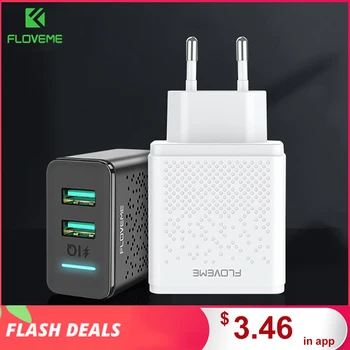 

FLOVEME 5V LED Dual USB Charger Charging For iPhone iPad Samsung Xiaomi Fast Wall Travel Charger EU Plug Mobile Phone Chargers