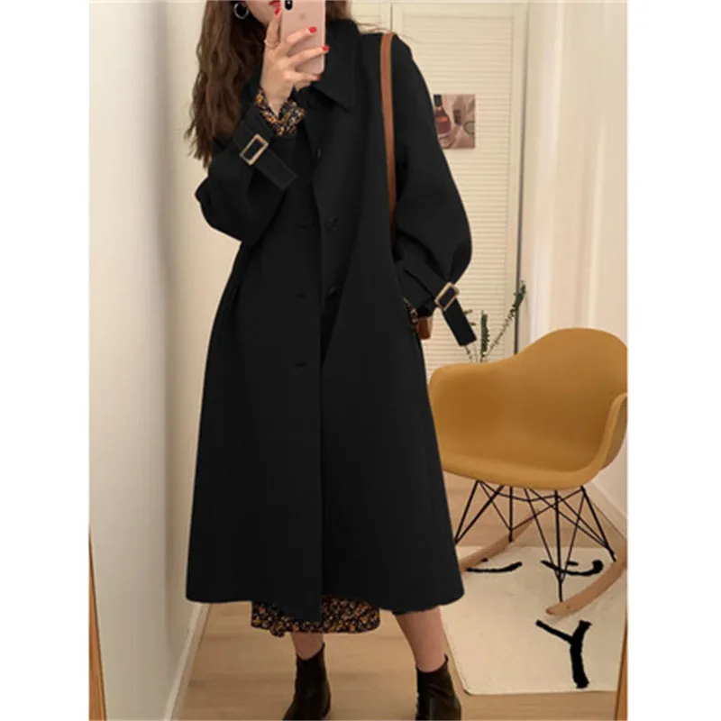 

Черное шерстяное пальто, женское осенне-зимнее 2022 г., новое модное шерстяное пальто цвета хаки в стиле хаки средней длины, толстая верхняя одежда, верх JD453