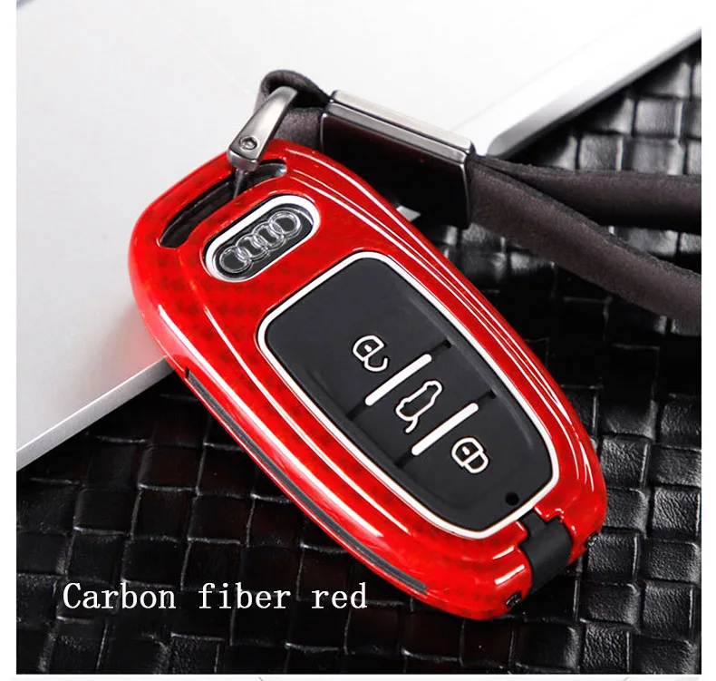 Car Metal Key Shell for Audi A6 RS4 S5 A3 Q3 Q5 S3 A4 Q7 A5 TT Car key bag cover decoration business Key Case for car - Название цвета: C Carbon fiber red