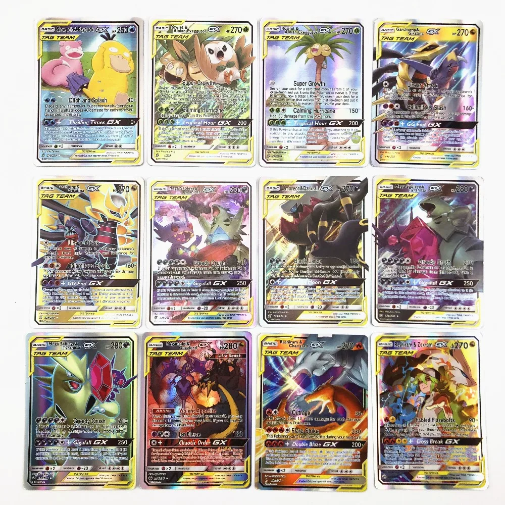60 шт./лот, новые карты Pokemones, все метки, командные карты GX, мега игры, битва, торговые карты для детей